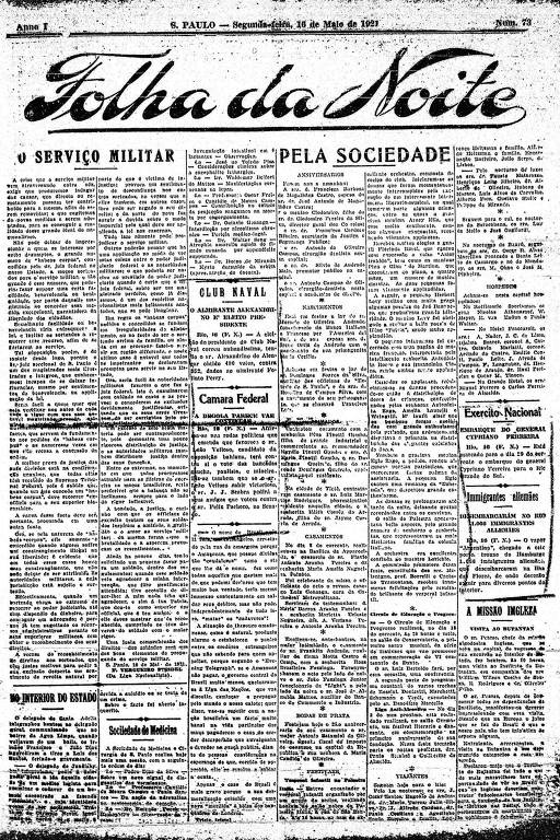 Primeira Página da Folha da Noite de 16 de maio de 1921