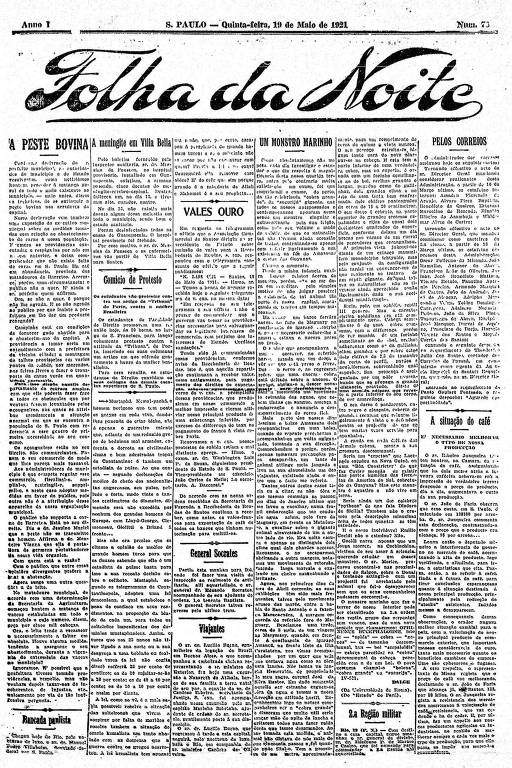 Primeira Página da Folha da Noite de 19 de maio de 1921