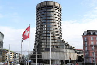 The tower of the Bank for International Settlements is seen in Basel