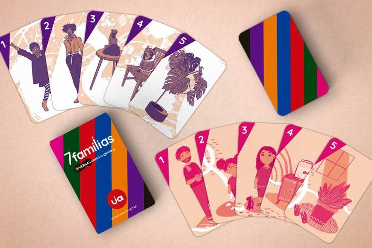 Jogo de cartas 7famílias quebra padrões com lares diversificados