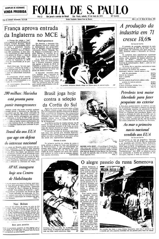 Primeira Página da Folha de 22 de maio de 1971