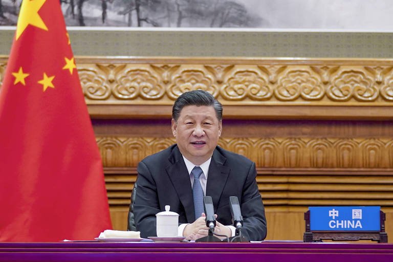 O líder da China, Xi Jinping, durante cúpula por videoconferência com chefes de Estado europeus 