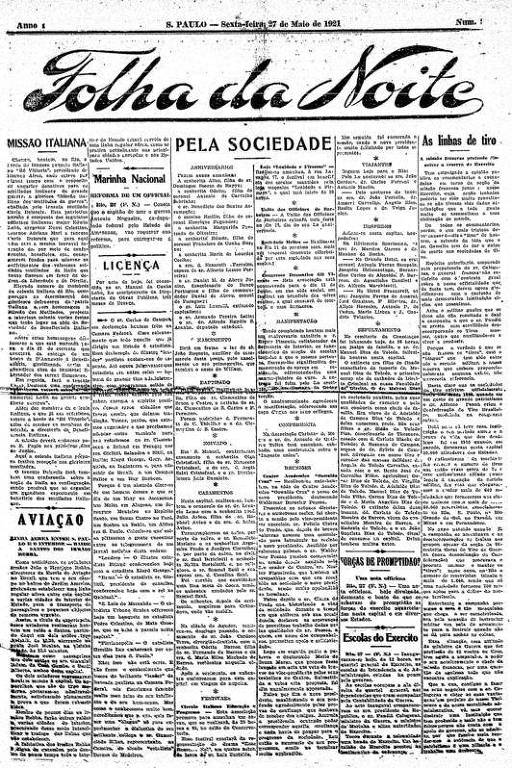 Primeira Página da Folha da Noite de 27 de maio de 1921