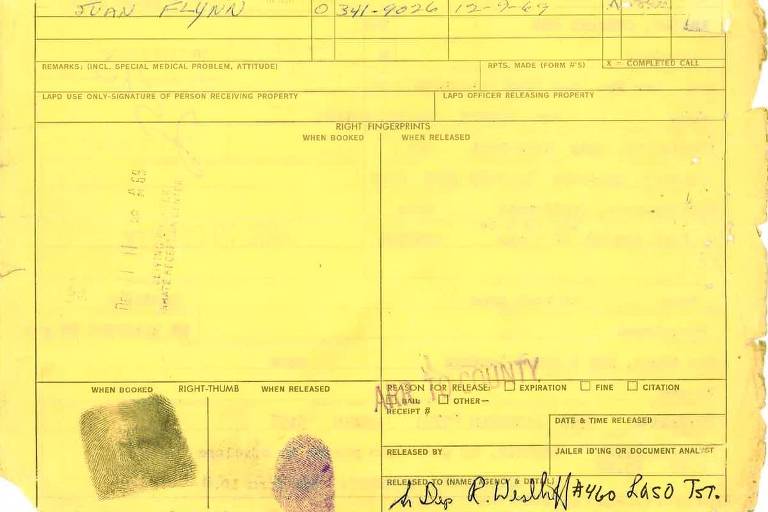 Ficha de registro da prisão de Charles Manson