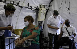 COVID vaccination day at Brazilian Armed Forces tent in Rio de Janeiro