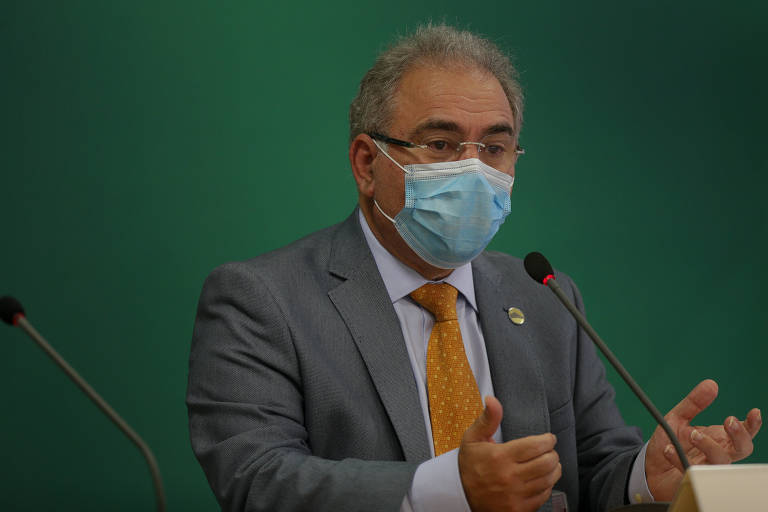 O ministro da Saúde, Marcelo Queiroga, durante entrevista coletiva no Palácio do Planalto