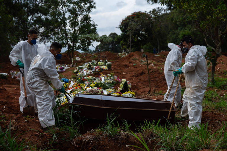Enterro de vítima de Covid-19 no Cemitério Vila Formosa, na zona leste de São Paulo 