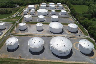 Holding tanks are seen in an aerial photograph at Colonial Pipeline's Dorsey Junction Station