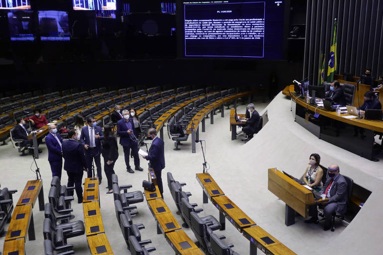 Plenário da Câmara em julho de 2020, período em que estava no sistema de votações híbridas (presencial e a distância)