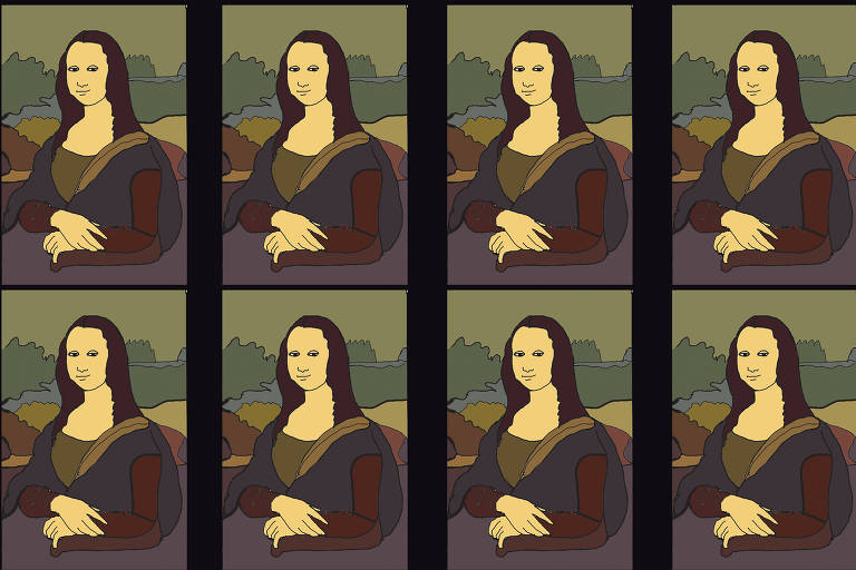 Várias reproduções de Mona Lisa