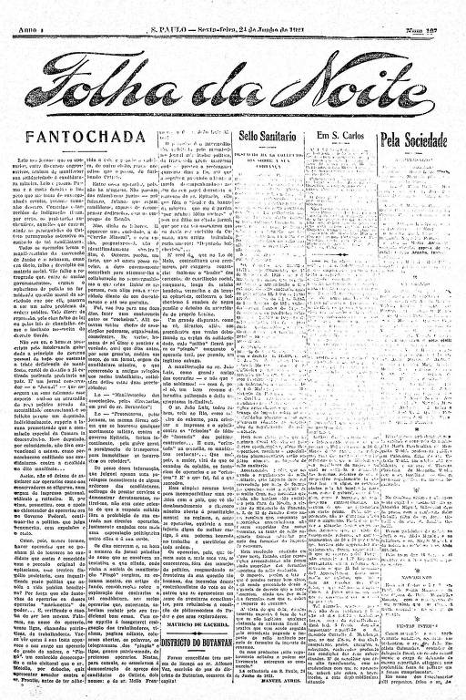 Primeira Página da Folha da Noite de 24 de junho de 1921