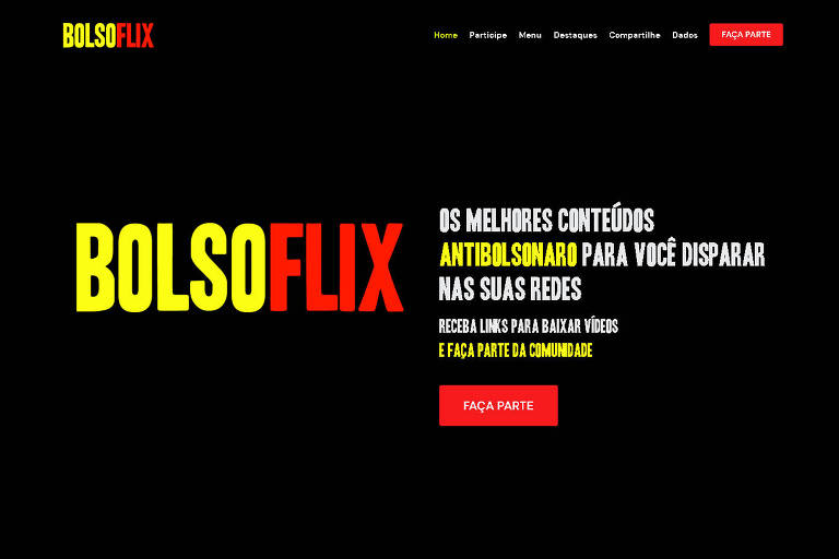 Página inicial do site Bolsoflix