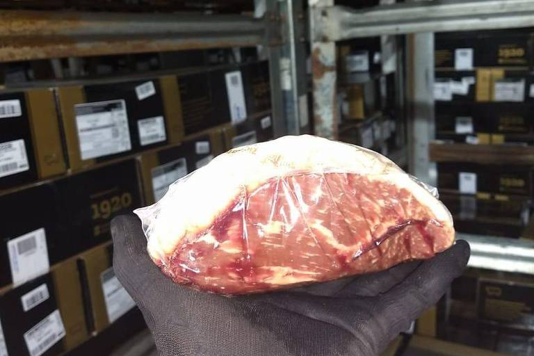 Peça de carne argentina em frigorífico de importadora