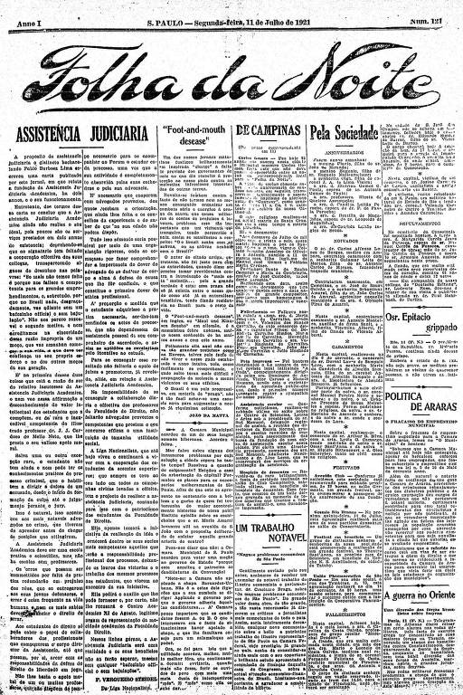 Primeira Página da Folha da Noite de 11 de julho de 1921