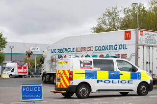 Animal Rebellion protesters outside a McDonald's distribution site in Hemel Hempstead, Hertfordshire