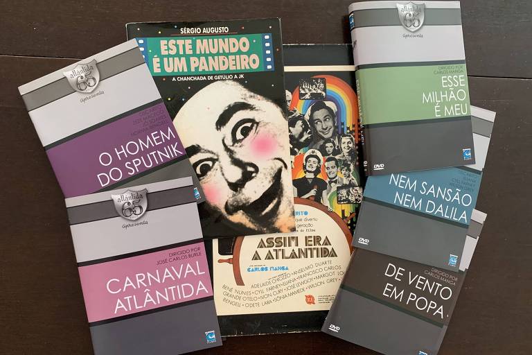 Livro 'Este Mundo é um Pandeiro', de Sérgio Augusto, LP com a trilha sonora do documentário Assim Era a Atlântida e edições em DVD dos anos 90 de chanchadas clássicas