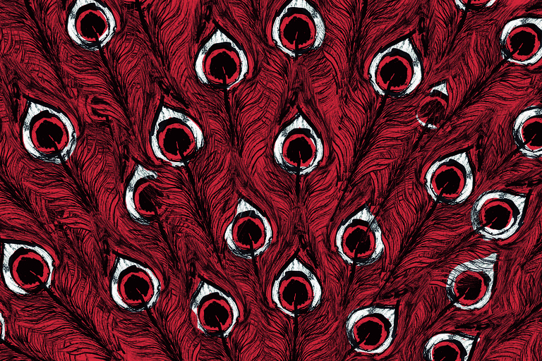 Várias penas de pavão vermelhas