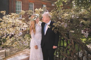 Boris and Carrie Johnson are seen in the garden of 10 Downing Street, after their wedding, in London