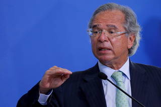 FILE PHOTO: Brazil's Economy Minister Paulo Guedes speaks during a ceremony to launch a program to expand access to credit at the Planalto Palace in Brasilia