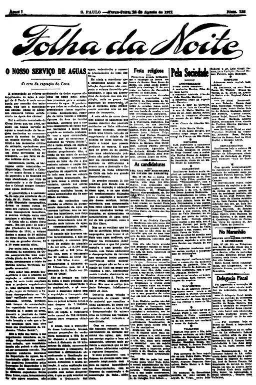 Primeira Página da Folha da Noite de 16 de agosto de 1921
