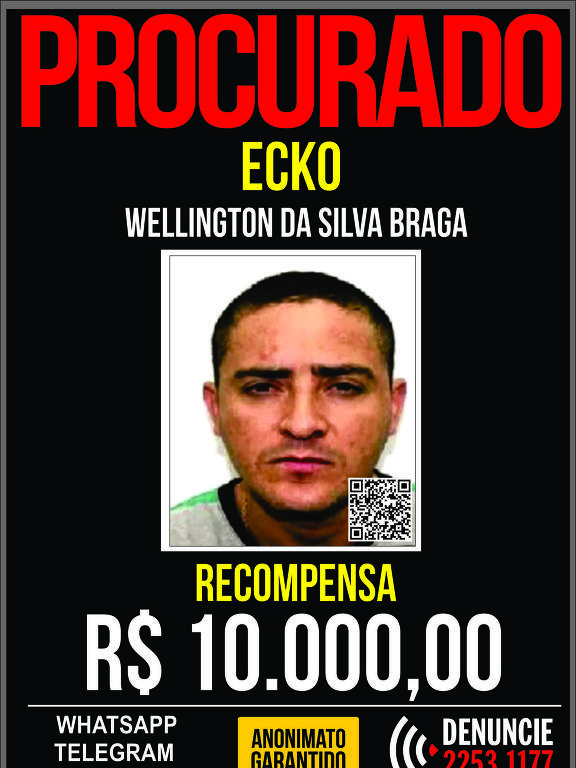 Cartaz oferece recompensa por Wellington da Silva Braga, o Ecko