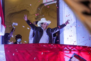 FILE PHOTO: Peru's presidential candidate Pedro Castillo addresses supporters in Lima