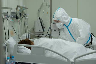 FILE PHOTO: Temporary hospital for COVID-19 patients in the Krylatskoye Ice Palace in Moscow