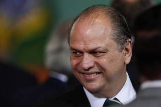 Brazilian Deputy Ricardo Barros smiles during a ceremony to launch a program to help new mayors, at Planalto Palace in Brasilia