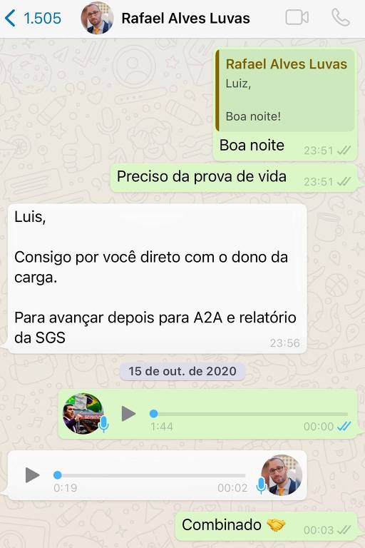 Mensagem de WhatsApp do deputado Luis Miranda