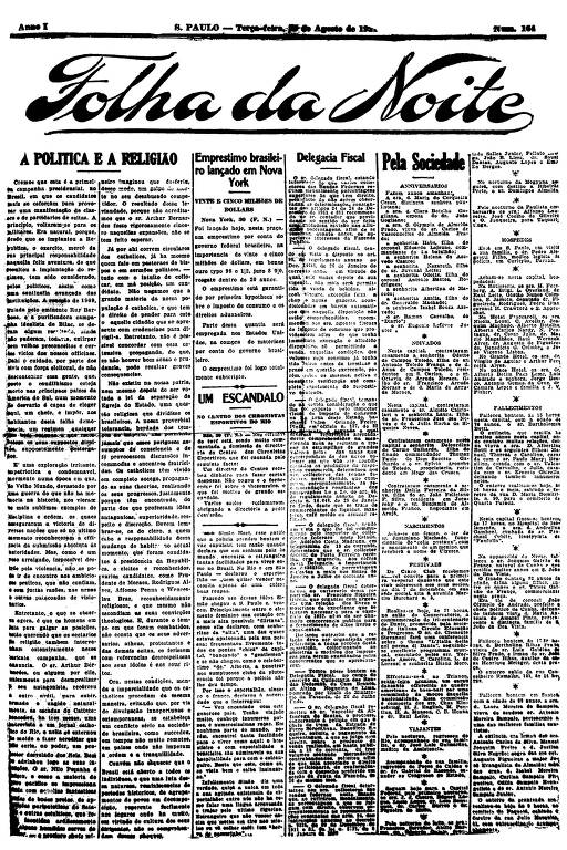 Primeira Página da Folha da Noite de 30 de agosto de 1921