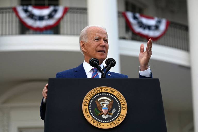 O presidente dos Estados Unidos, Joe Biden, faz discurso na Casa Branca durante a celebração do Dia da Independência do país
