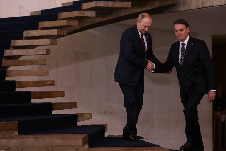 O presidente Jair Bolsonaro recebe o líder da Rússia, Vladimir Putin, no Palácio do Itamaraty, em Brasília