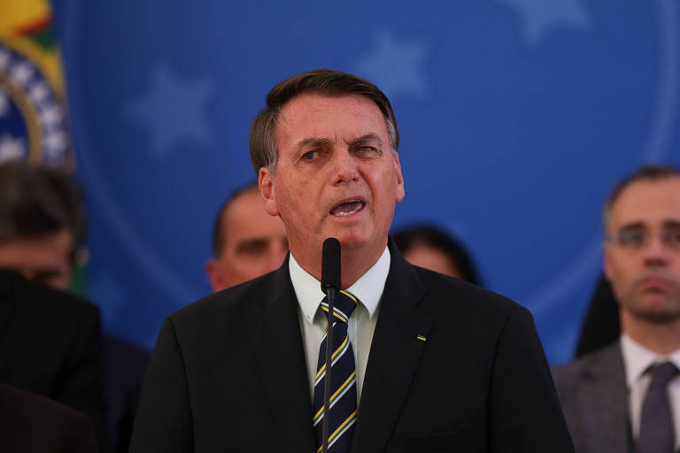 O presidente Jair Bolsonaro durante pronunciamento no Palácio do Planalto, no ano passado