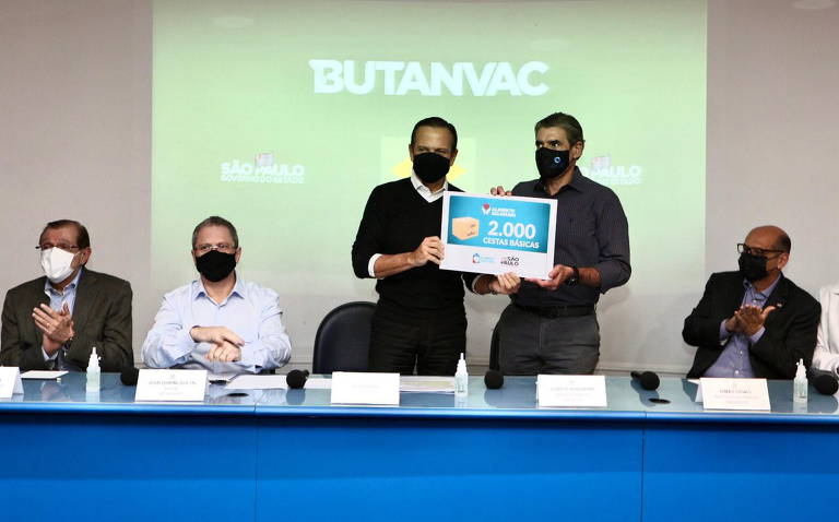 Governador de São Paulo, João Doria, durante o início dos testes clínicos com a Butanvac, em Ribeirão Preto