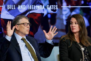 FILE PHOTO: Bill and Melinda Gates attend a debate on the 2030 Sustainable Development Goals in Brussels
