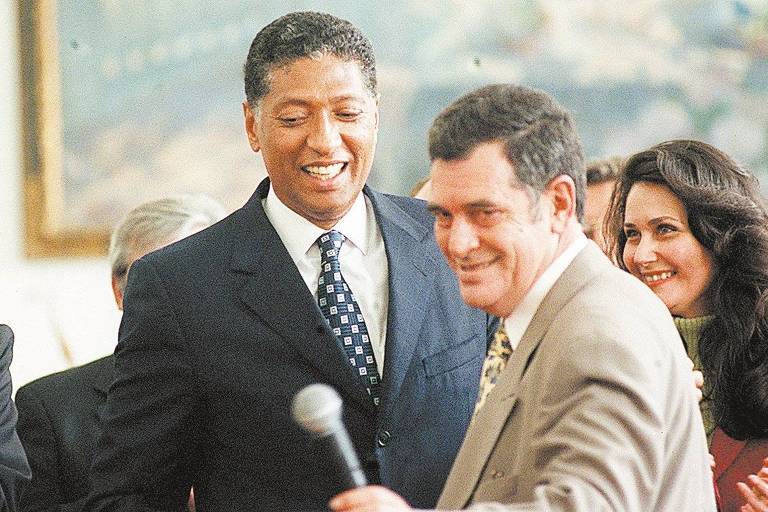 Celso Pitta com o então secretário de Governo Arnaldo Faria de Sá, no ano 2000 
