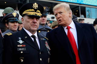 FILE PHOTO: U.S. President Trump and Gen. Mark Milley, Chief of Staff of the United States Army speak at the 119th U.S. Army-Navy football game in Philadelphia