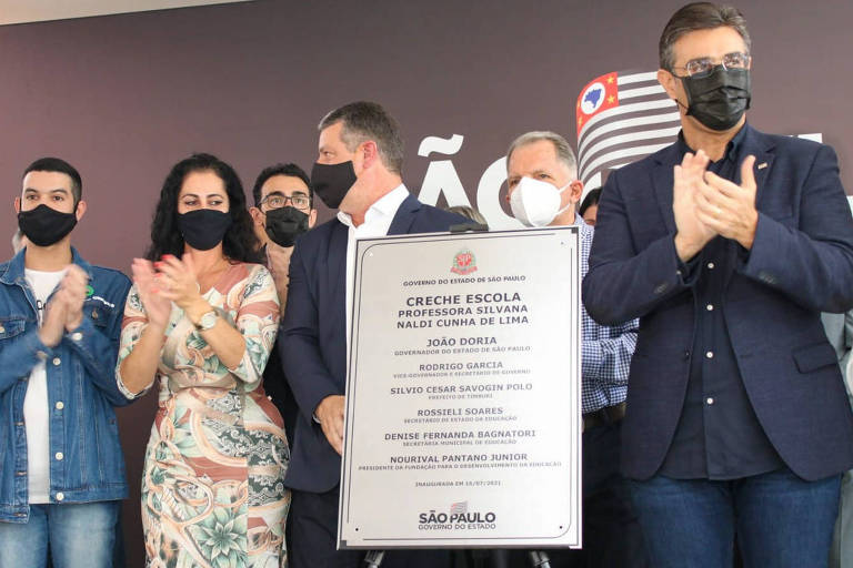 O vice-governador de São Paulo, Rodrigo Garcia (PSDB), inaugura creche em Timburi (SP)