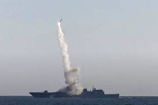 Tsirkon (Zircon) hypersonic cruise missile is fired from guided missile frigate Admiral Gorshkov