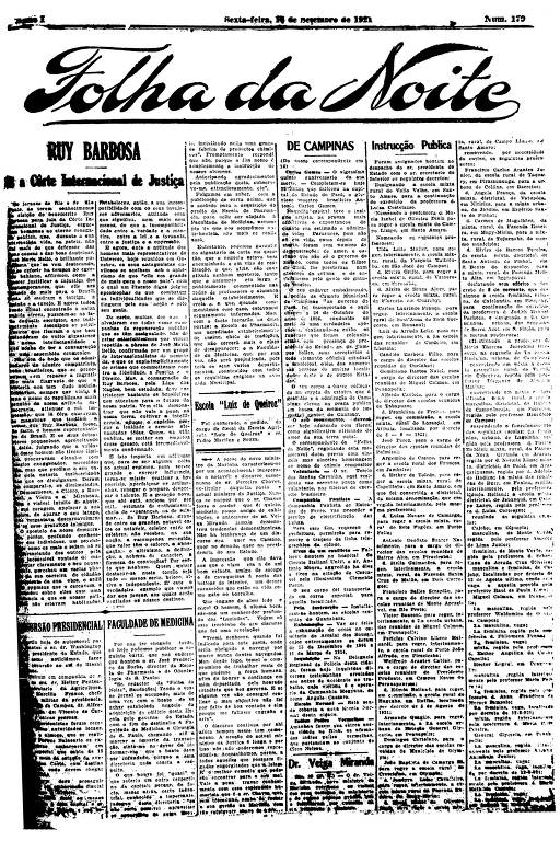 Primeira Página da Folha da Noite de 16 setembro de 1921