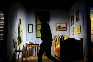 A life-size recreation of ÒBedroom in Arles,Ó part of ÒVan Gogh: The Immersive ExperienceÓ at Skylight on Vesey Street in New York, June 5, 2021. (Sam Youkilis/The New York Times)