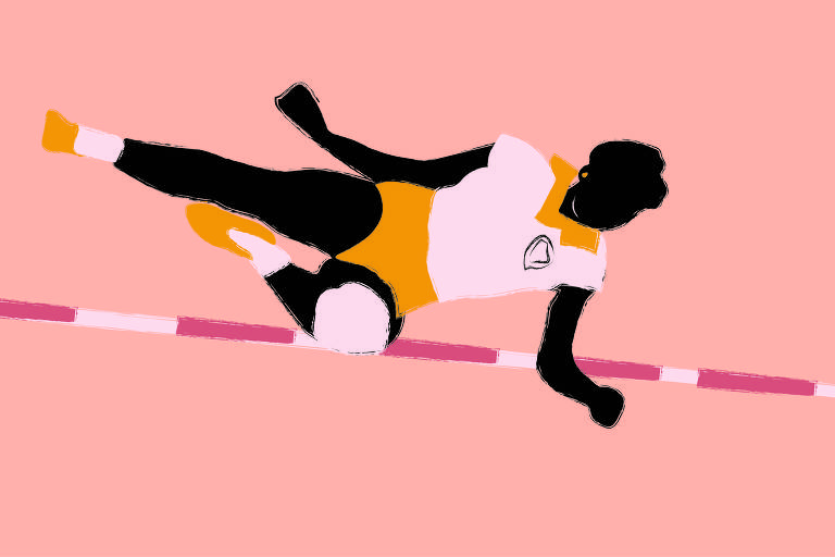 Desenho mostra atleta negra praticando salto