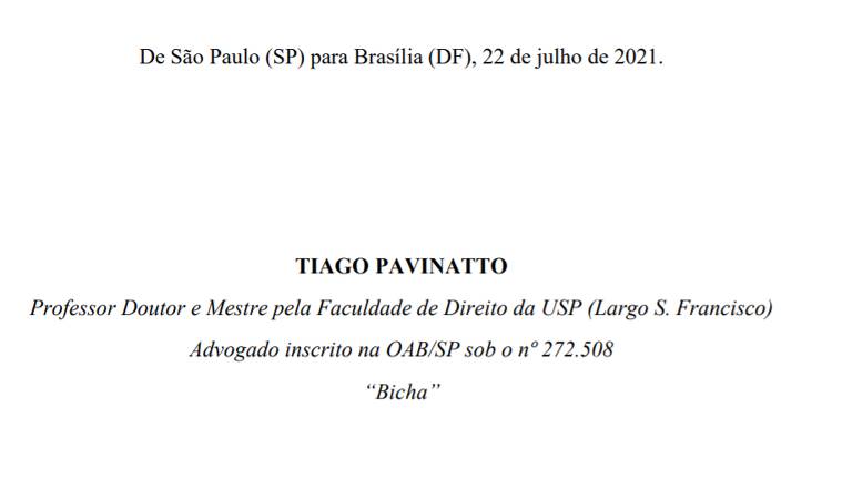 Assinatura de Tiago Pavinatto em ofício enviado ao MPF