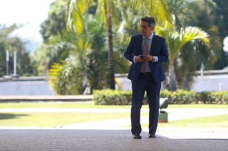 Brazilian senator Ciro Nogueira looks on after meeting with Brazil's President Jair Bolsonaro at the Planalto Palace