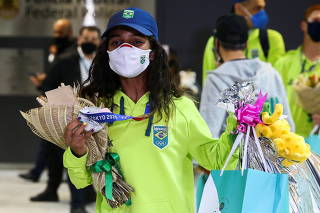 Silver Medalist at Tokyo 2020 Olympics Rayssa Leal arrives in Brazil