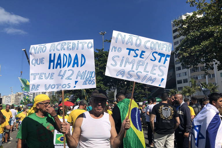 Apoiadores de Bolsonaro dizem em cartazes não acreditar no TSE e no STF