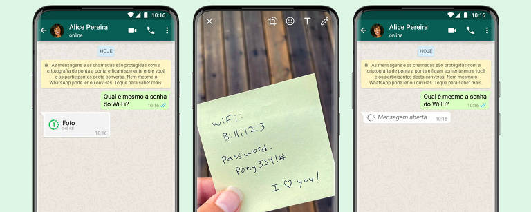 Foto mostra telas do celular mostrando novo recurso do WhatsApp
