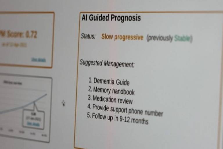 Imagem da tela de um computador mostra sistema que prevê se demência está estável