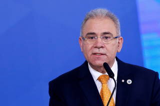 Brazil's Health Minister Marcelo Queiroga speaks during a ceremony at the Planalto Palace