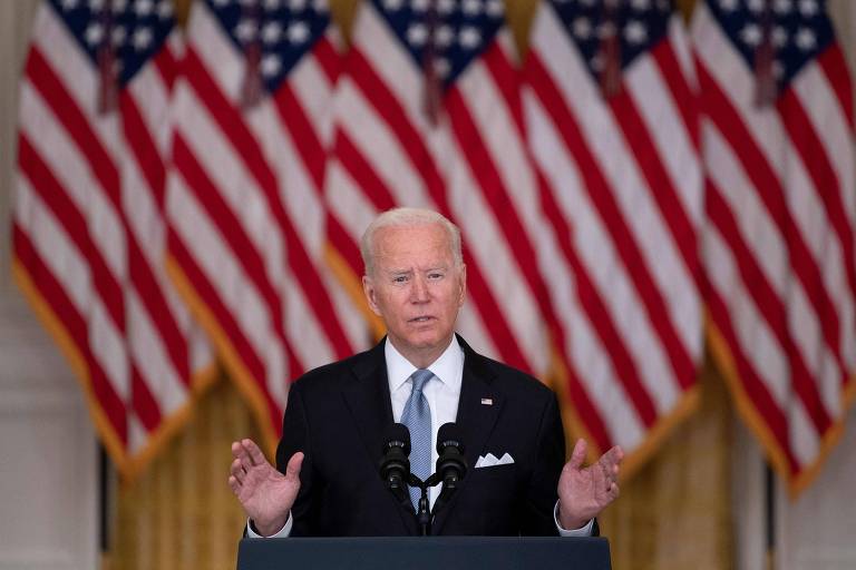 O presidente americano Joe Biden discursa sobre a tomada de controle do Afeganistão pelo Taleban